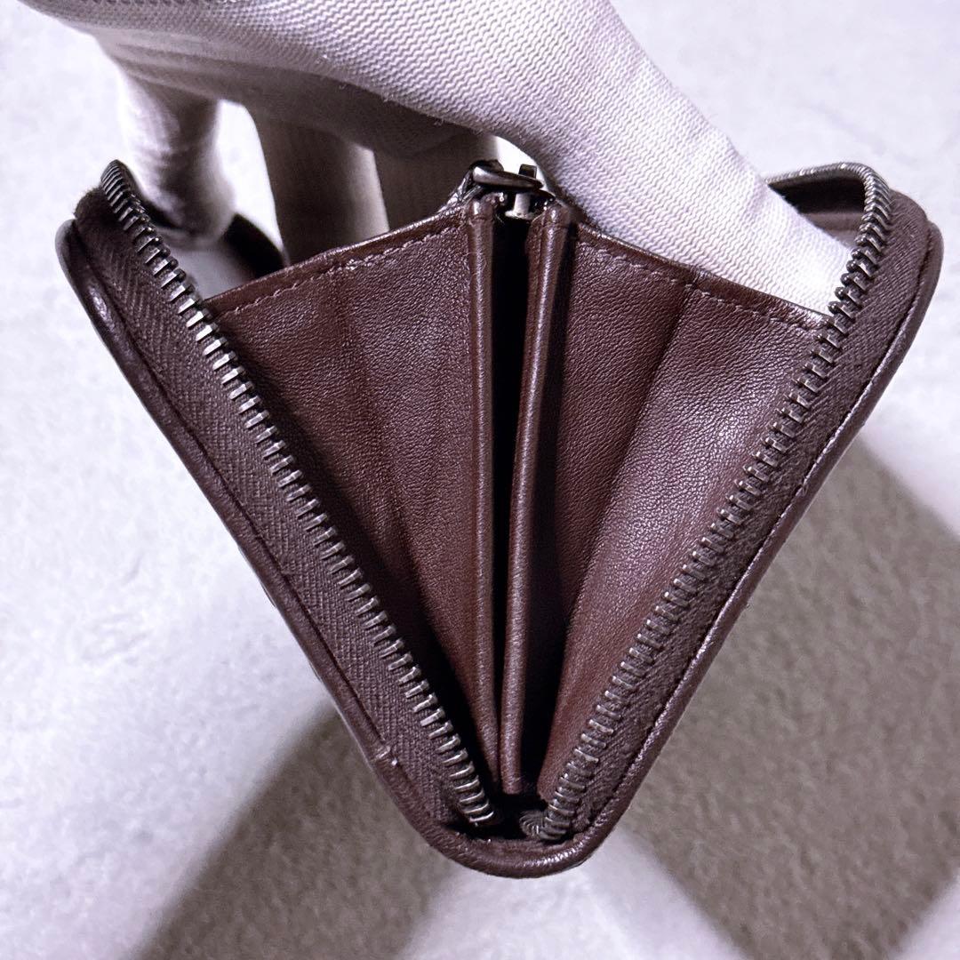 【美品】ボッテガヴェネタ 長財布 ラウンド イントレチャート ブラウン メンズ