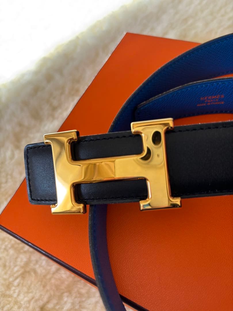 HERMES レザーベルト ブラック/ブルー