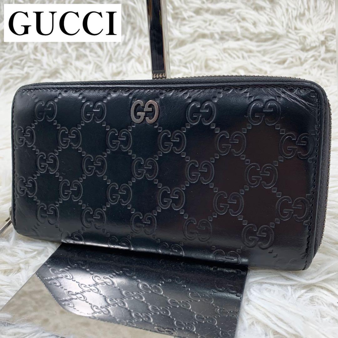 【✨美品✨】グッチ ドリアン ラウンドジップウォレット シマレザー ブラック