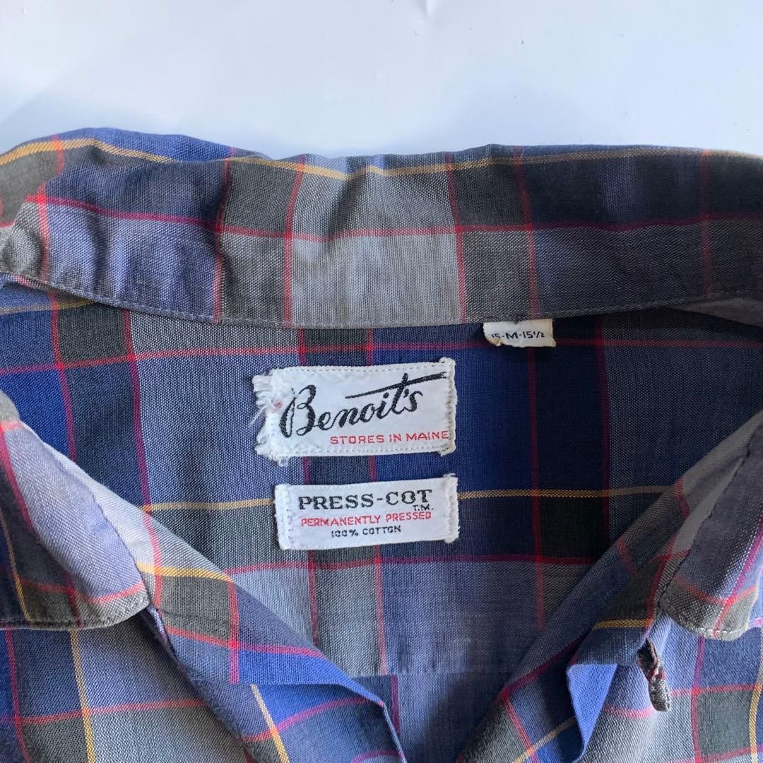 60s vintage オープンカラーシャツ　チェック　シャツ