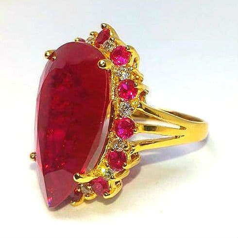 天然ブラッドレッドルビー （24.25Ct）サファイアS925 24k仕上 指輪