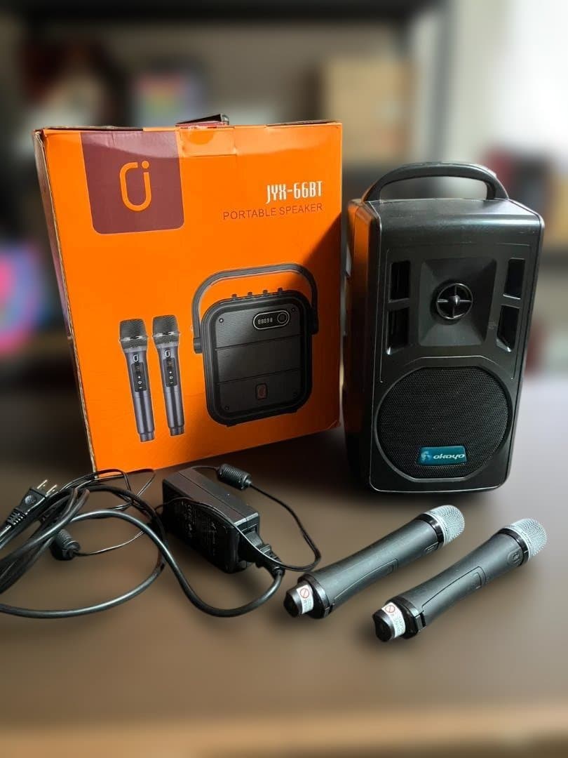 ポータブルスピーカー ワイヤレスマイク2本付きセット JYX-66BT