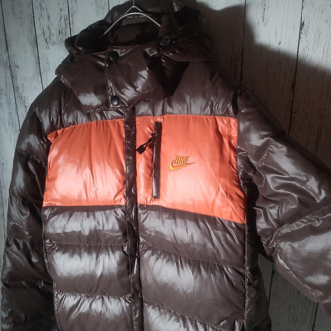 【人気色】　ナイキ　ダウンジャケット　バイカラー　ブラウン　オレンジ　M　古着