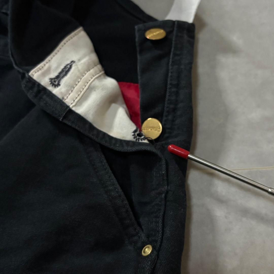 カーハートW36 黒ダック ダブルニーオーバーオール 中綿キルティング 裾ジップ