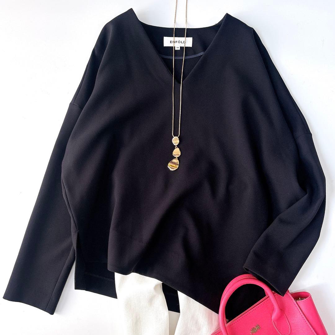 美品⁑エンフォルド　アシンメトリー Vネックブラウスプルオーバー　ネイビー　38