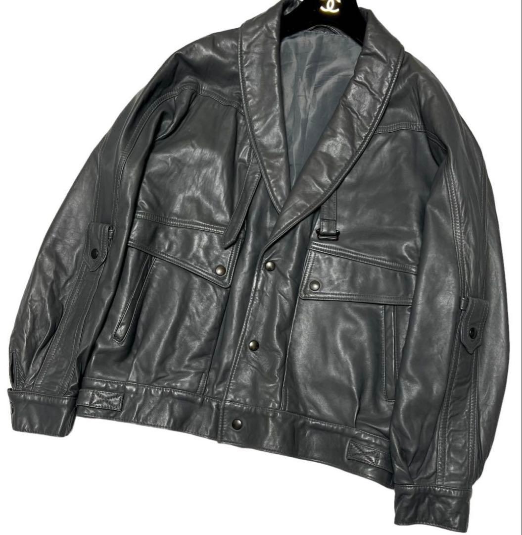 バリーBALLY ラム レザー ジャケット 本革 グレー フランス製 ライダース