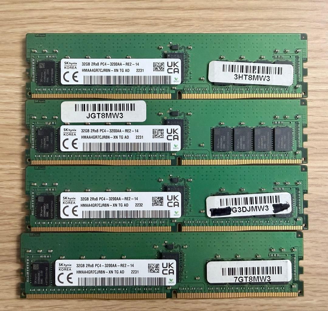 SK hynix DDR4-3200 ECC 32GB x4枚【サーバー用】