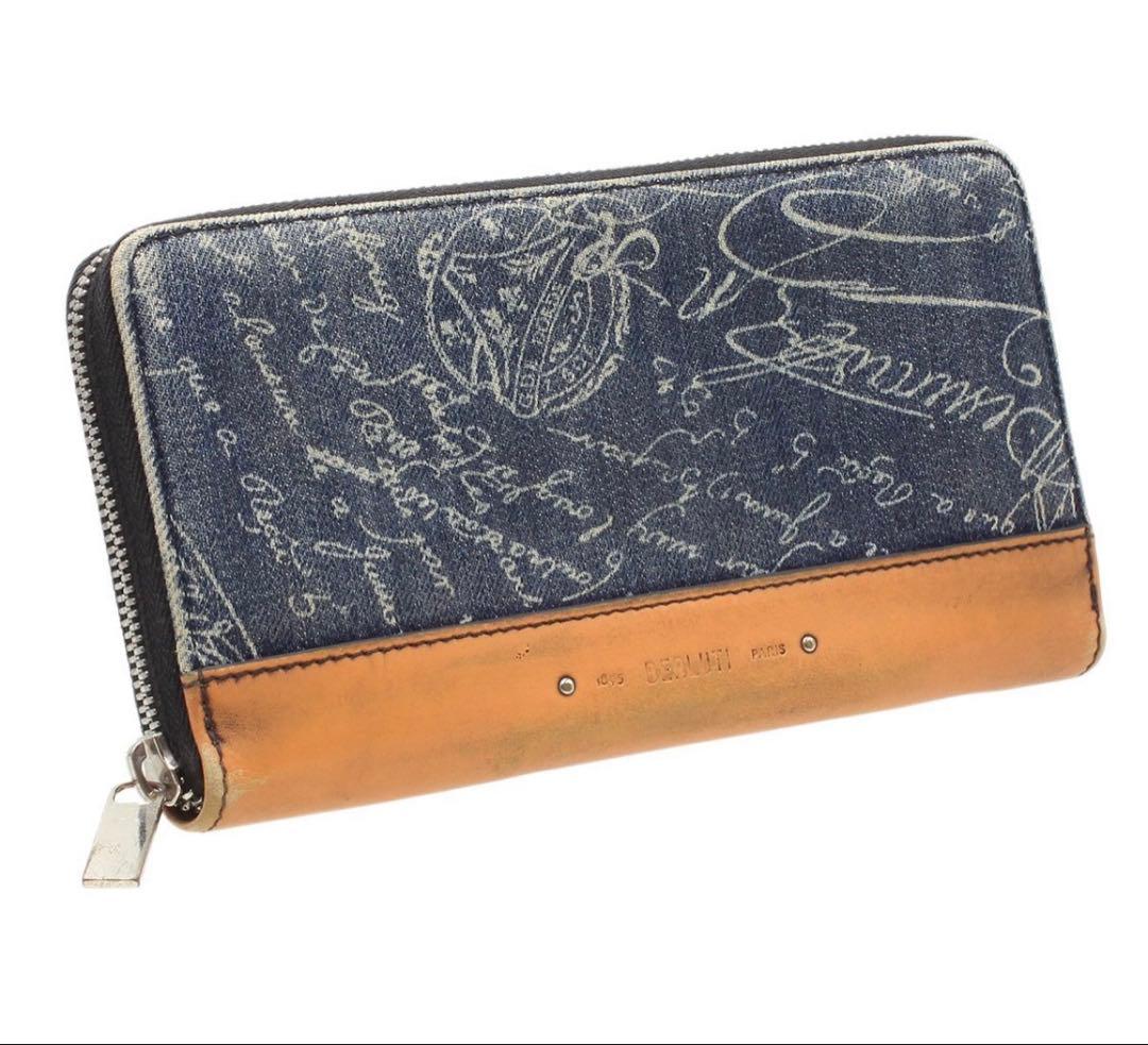 R2958 ベルルッティ イタウバ デニム×レザー ラウンドファスナー長財布