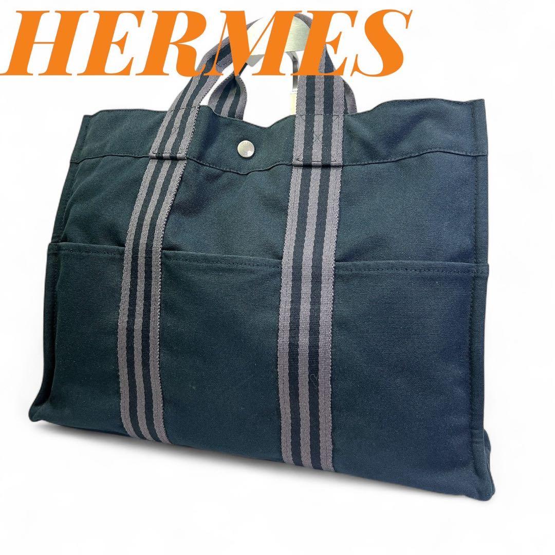 HERMES エルメス フールトゥMM トワル メンズ ハンドバッグ ブラック