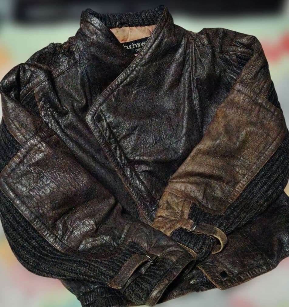 デザインよし希少古着ペレペレレザージャケットザックリ感最高