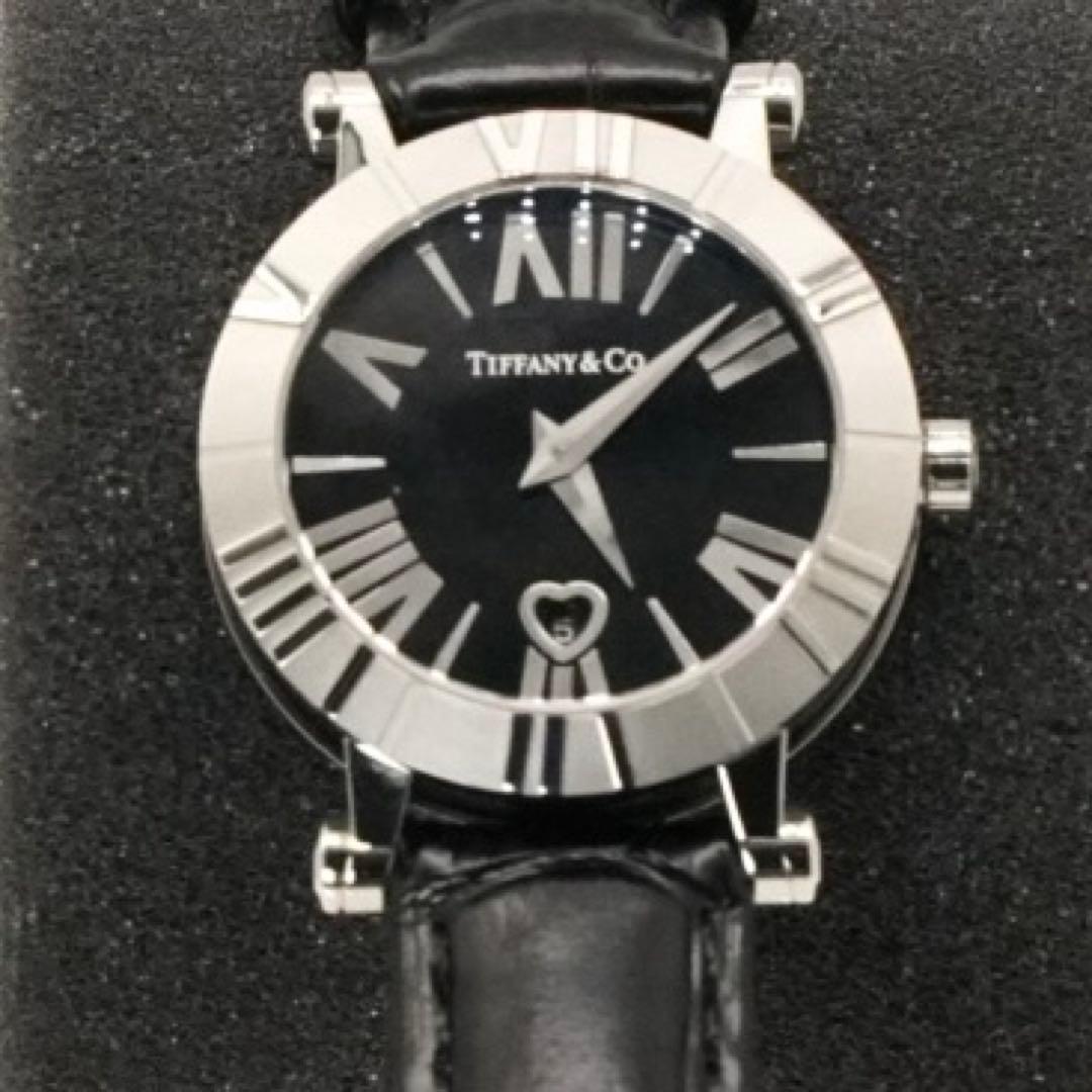 超美品！ティファニー アトラス 定番人気 ブラック 革ベルト　レディース 時計