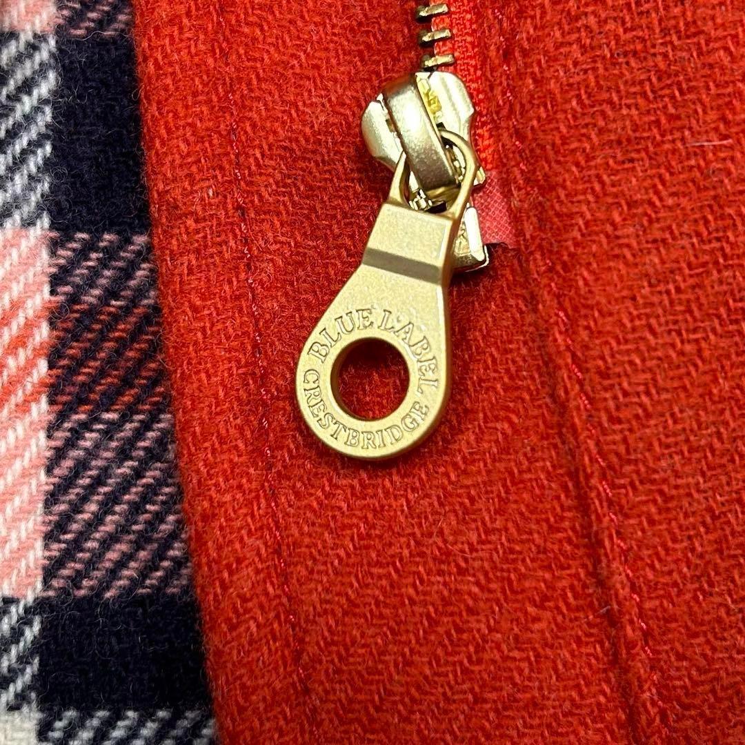 ブルーレーベルクレストブリッジ　ダッフルコート　フード　ウール　チェック柄　赤