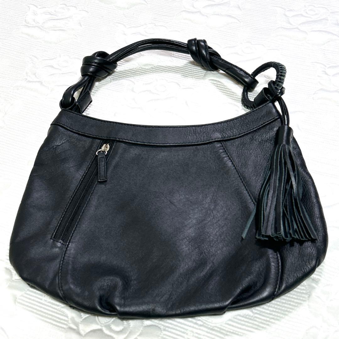 極美品❤︎イアパピヨネ レザー 結び目ハンドル ワンショルダーバッグ ブラック 革