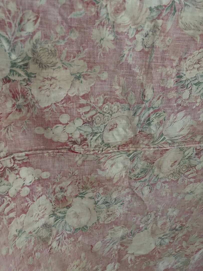 赤い花柄フリンジ付き クロス ファブリック アンティーク フランスアンティーク