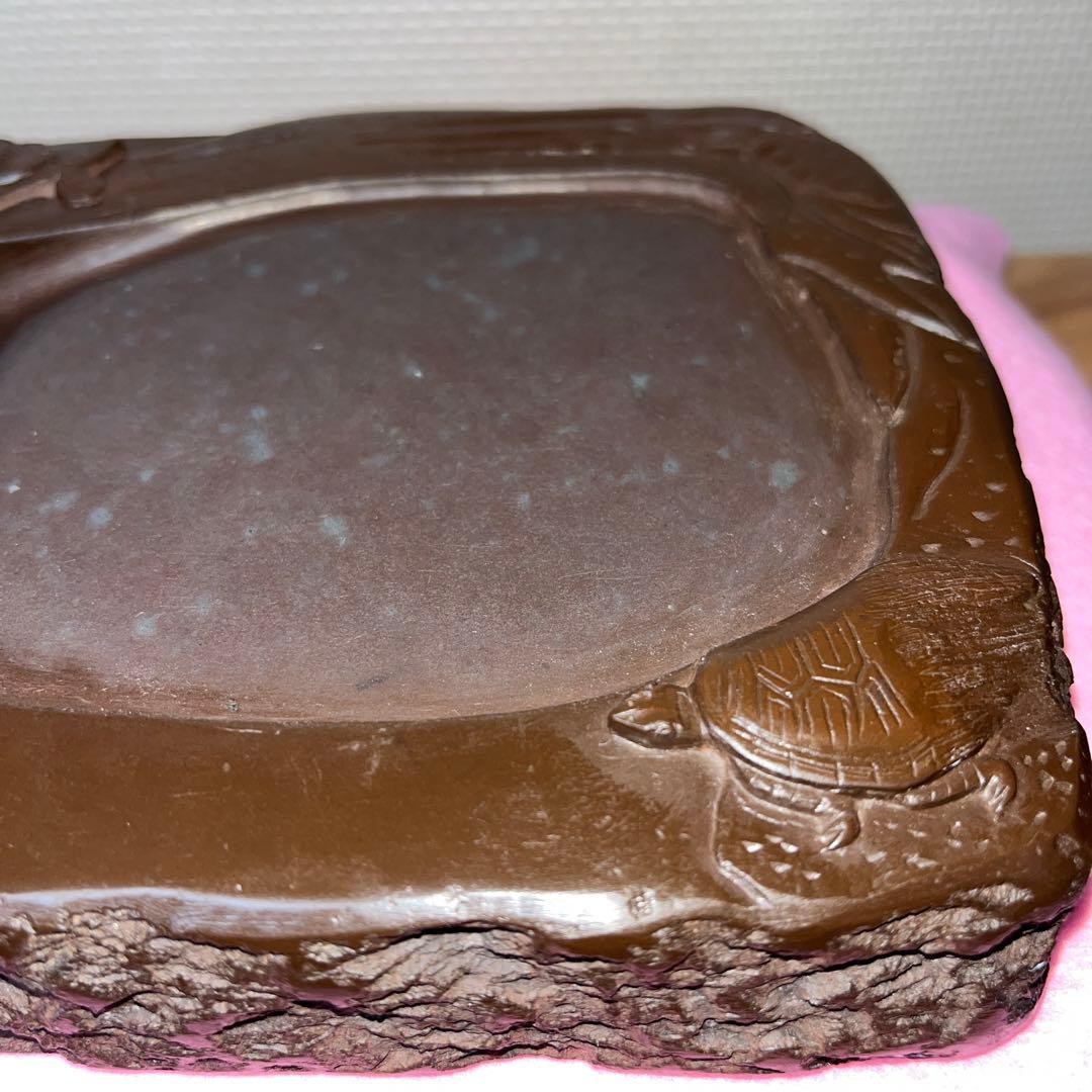 ⭕️赤間硯　曻進堂謹製　永久松鶴亀彫刻　美品　21cm超2kg超　大型　古硯