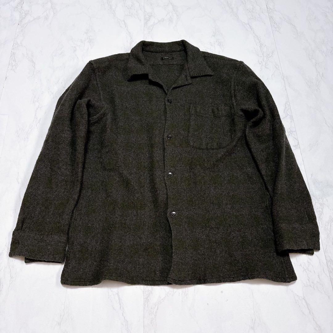 COMOLI ウールカシミヤチェックオープンカラーシャツ GREEN サイズ2