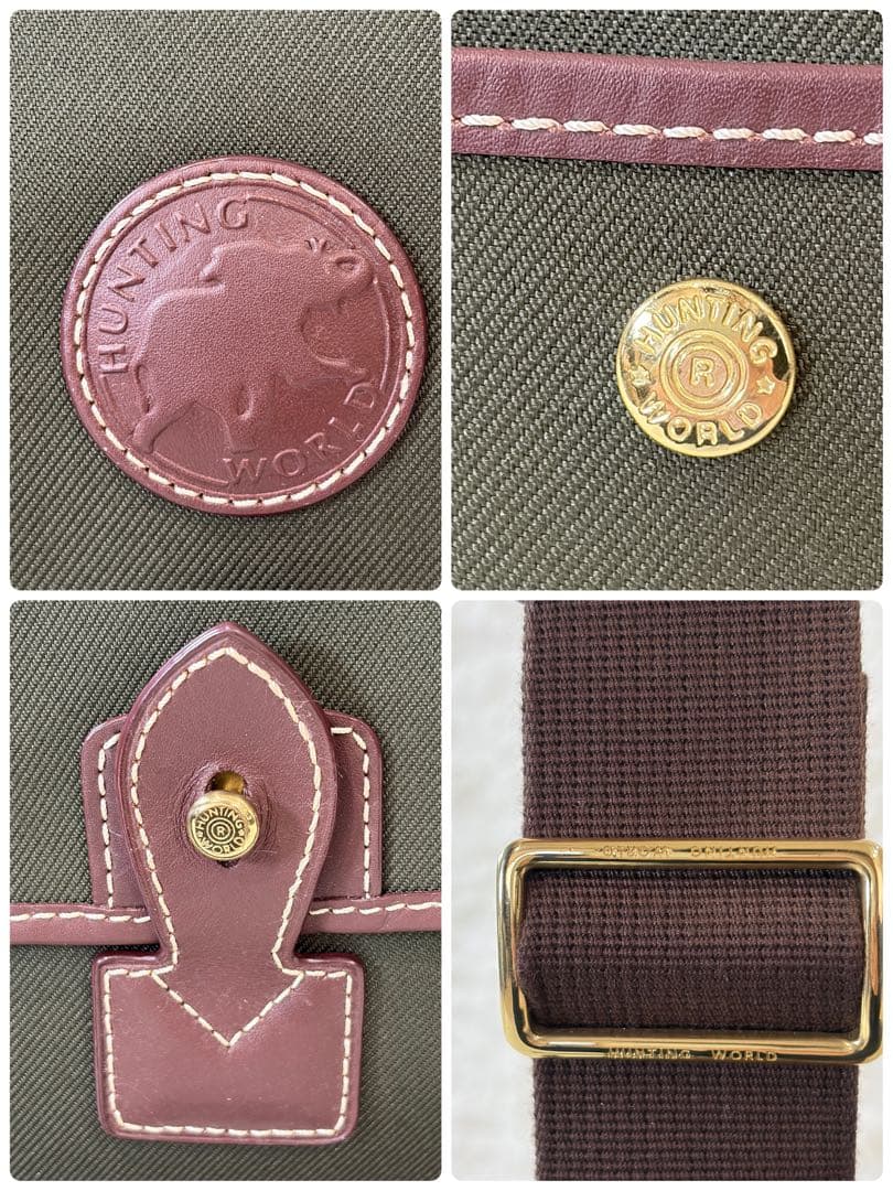 【美品】ハンティングワールド メッセンジャーバッグ ワンポイントロゴ カーキ