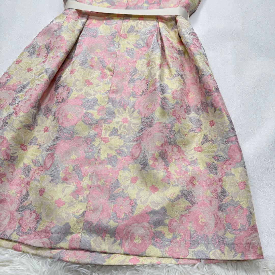 Super Beauty 花柄 ジャガード ドレス ワンピース ベルトリボン