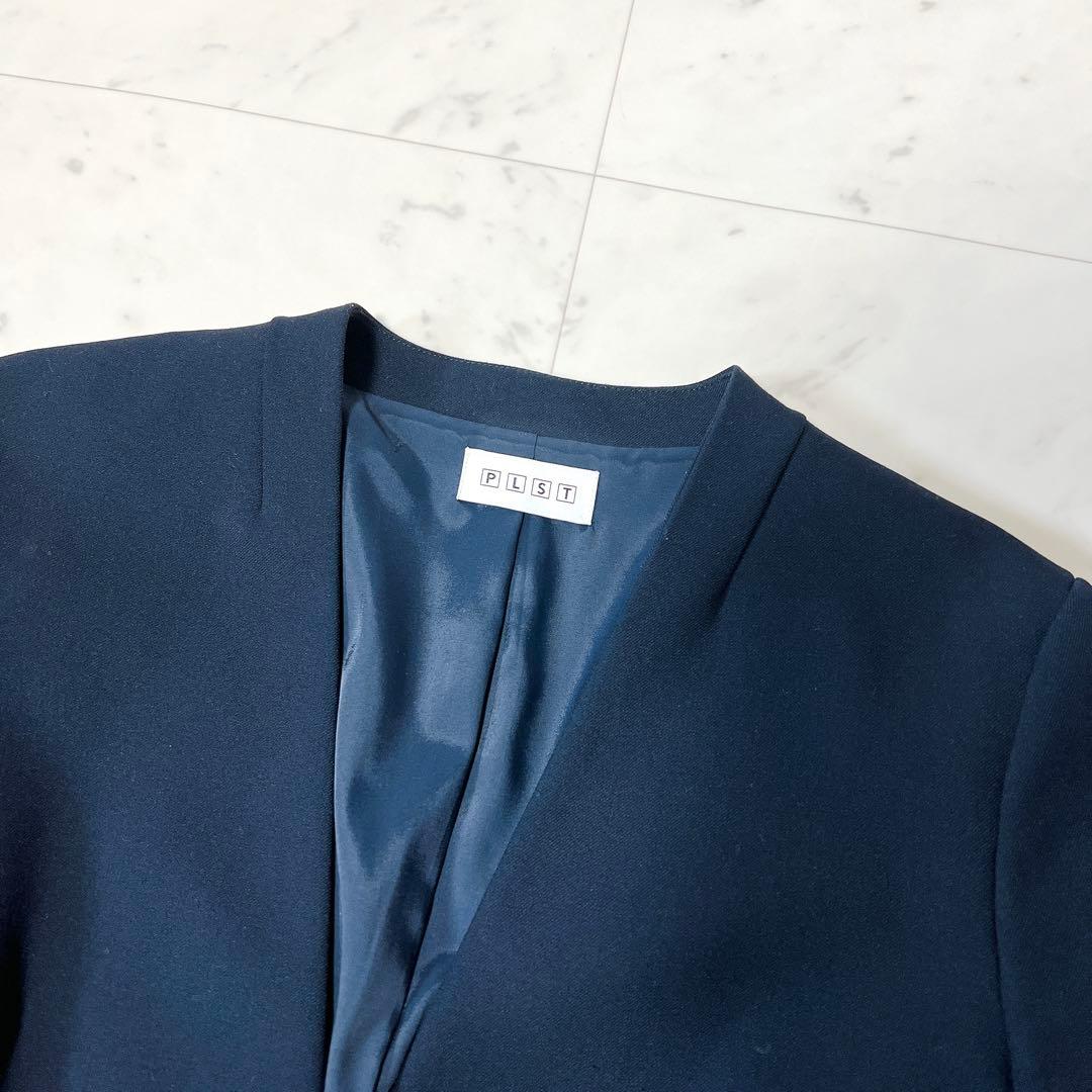 PLST プラステ パンツスーツセットアップ ノーカラー ネイビー Lサイズ