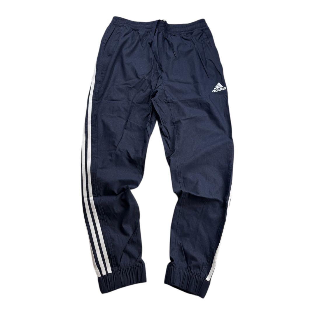 E2新品 2XL アディダス adidas デニム風ウーブンセットアップ 上下紺