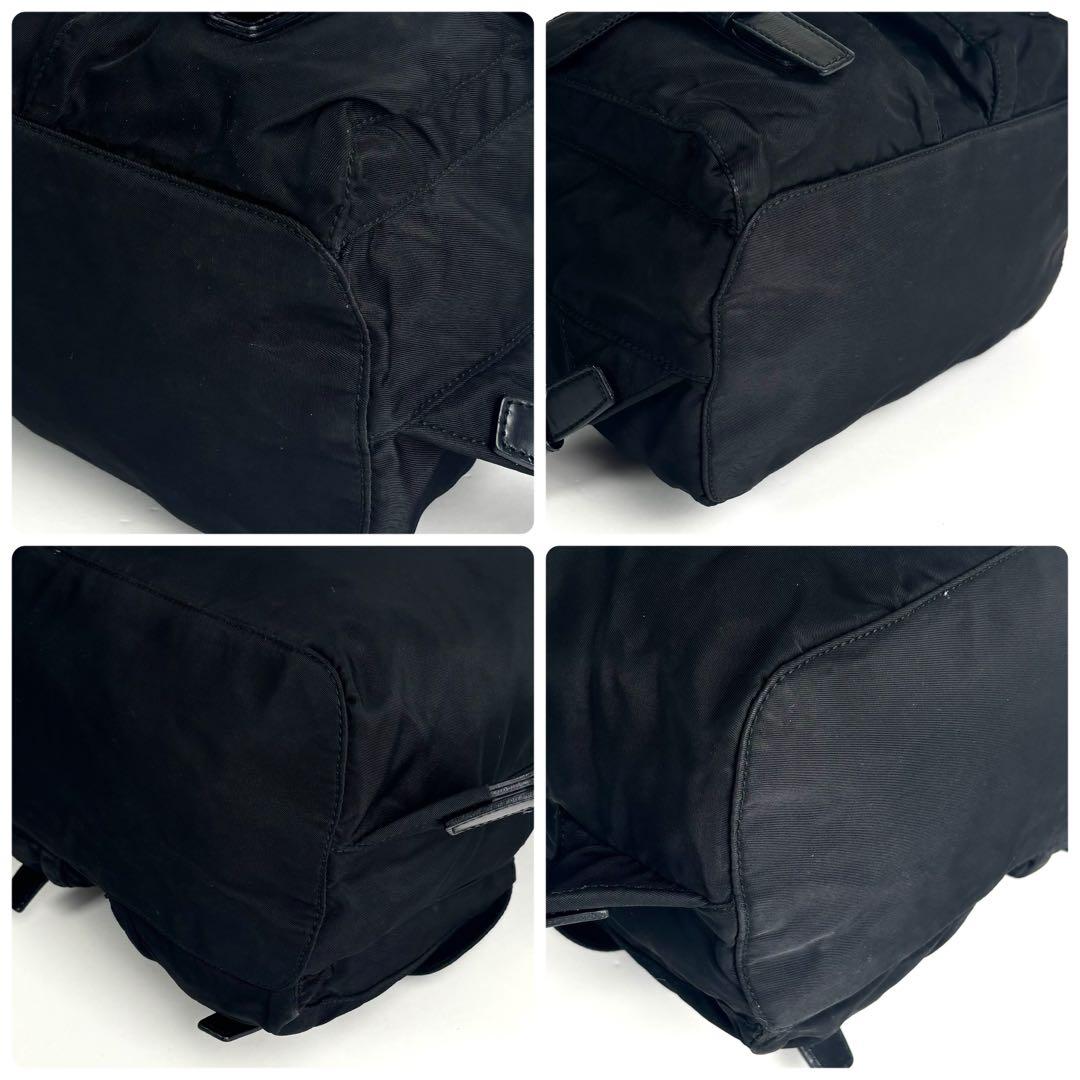 美品 プラダ リュック 巾着 三角ロゴプレート ナイロン レザー ブラック