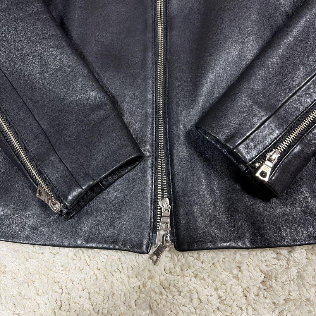 【美品】アダムエロペ レザージャケット ノーカラー シープスキン ライダース L
