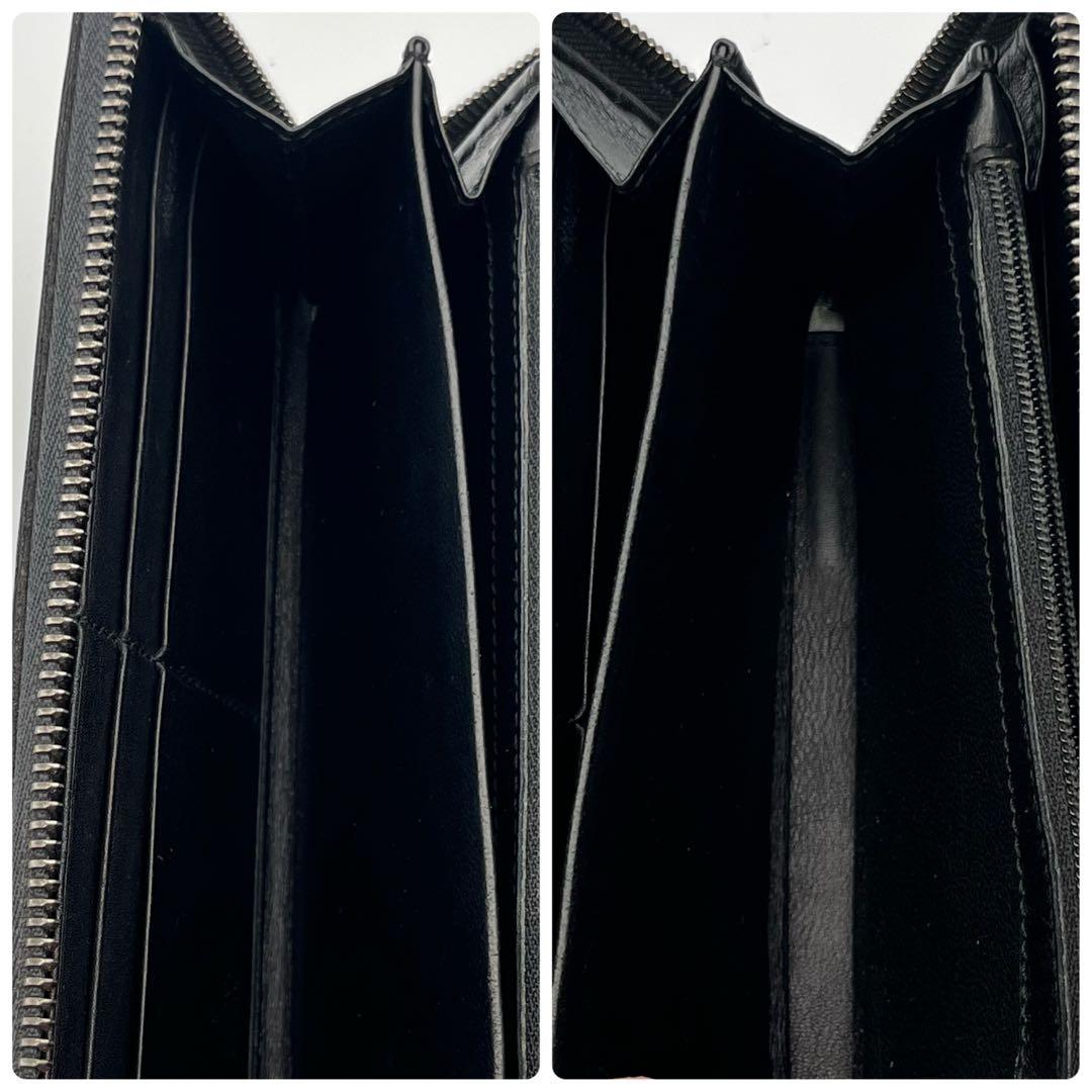 美品✨グッチ 長財布 ラウンドファスナー シマ レザー エンボス 型押し