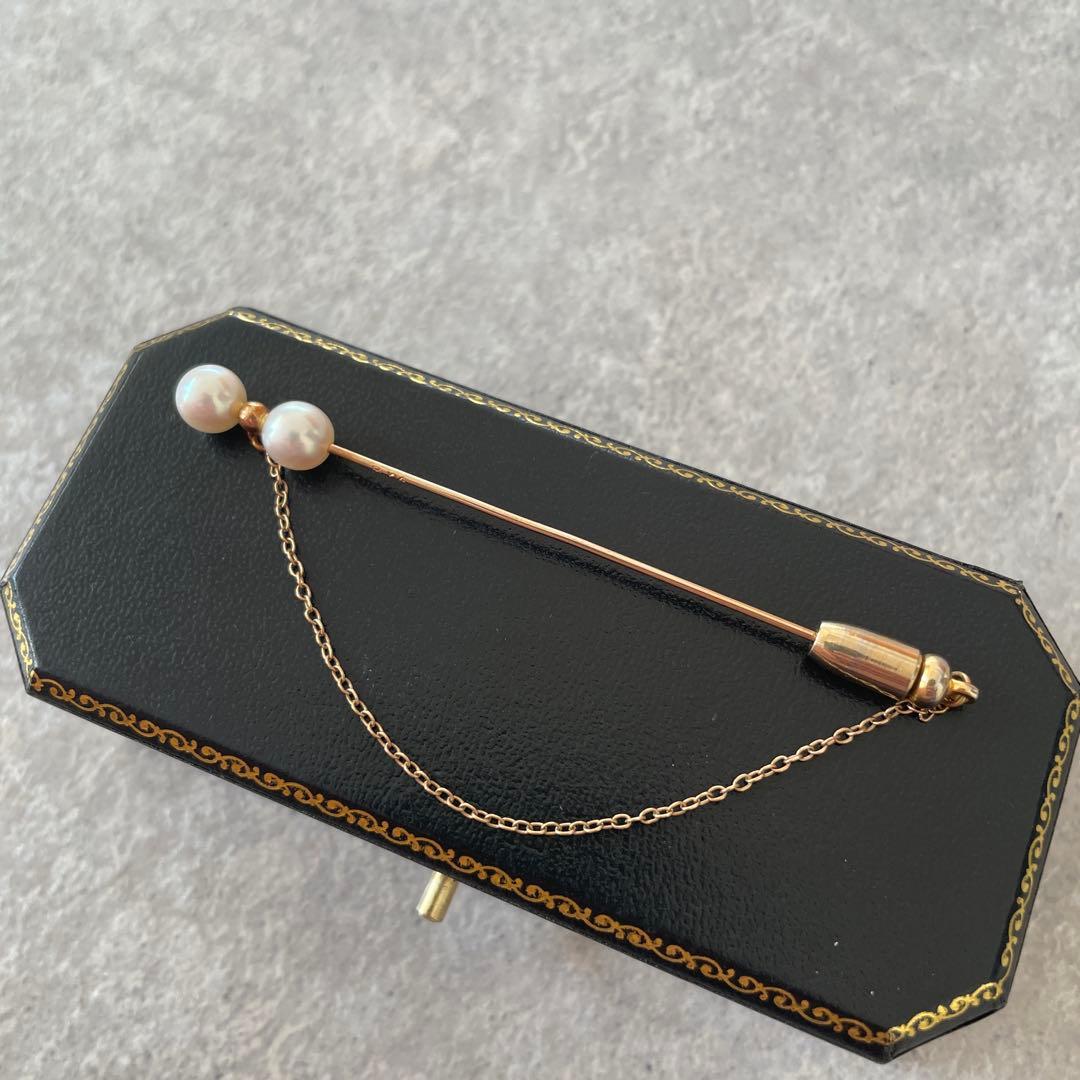 美品 MIKIMOTO ミキモト K14 パール2珠 ピンブローチ