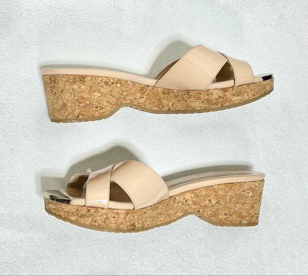 【美品】ジミーチュウ　ミュール　ベージュ　サンダル　コルク　パテント