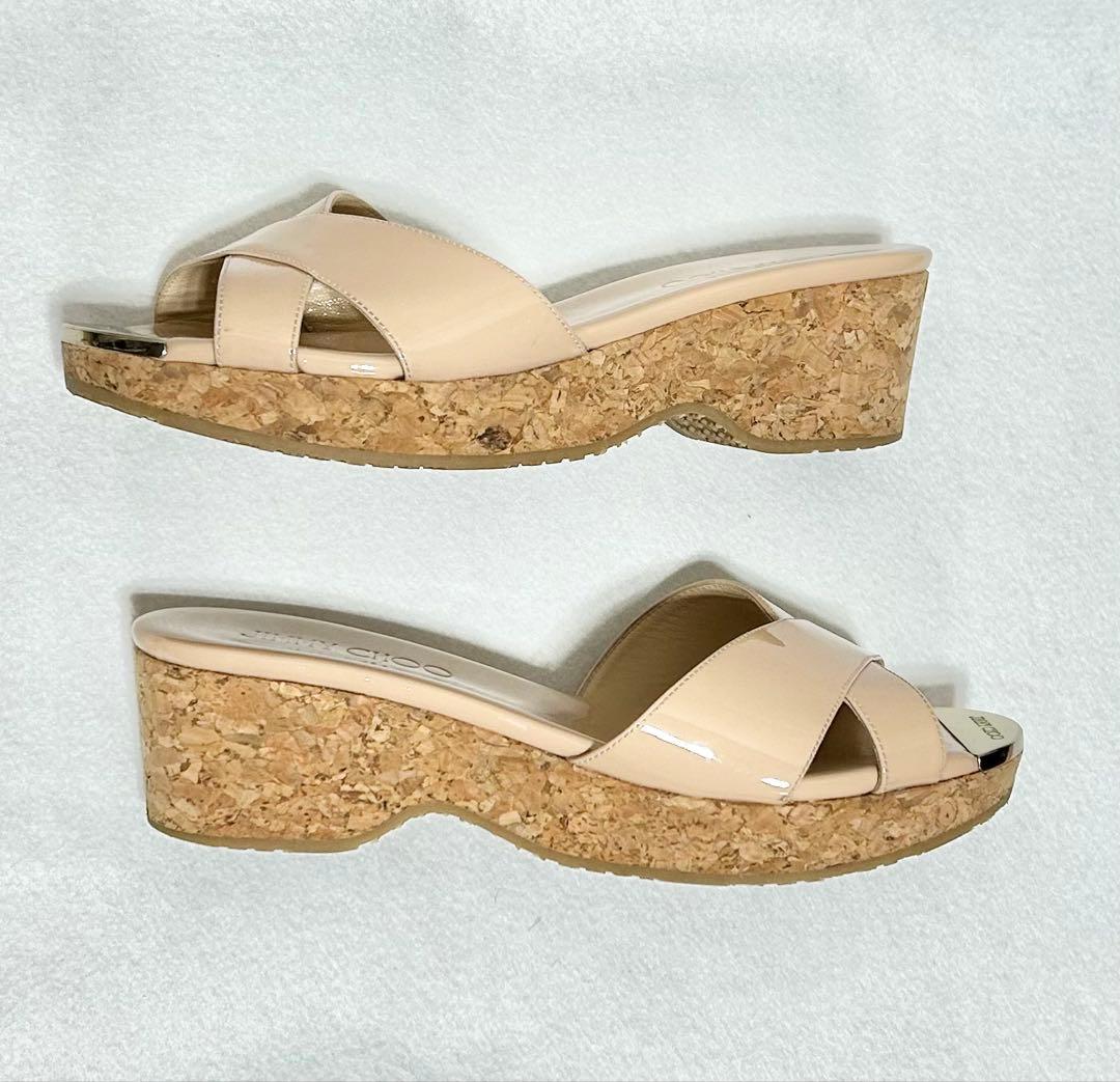 【美品】ジミーチュウ　ミュール　ベージュ　サンダル　コルク　パテント