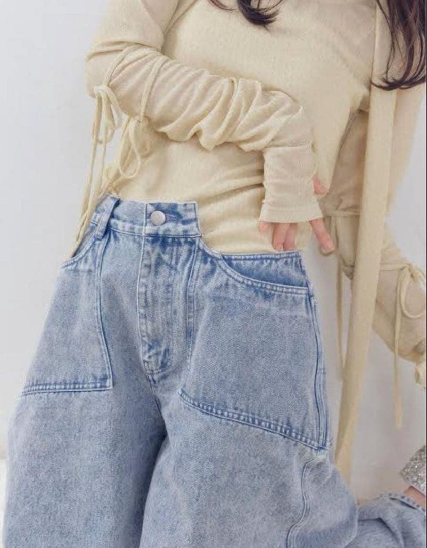 パンツ Andequal back slit curve denim pants