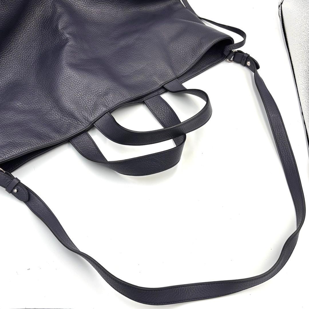 【良品】JIL SANDER レザー トートバッグ 2way ネイビー