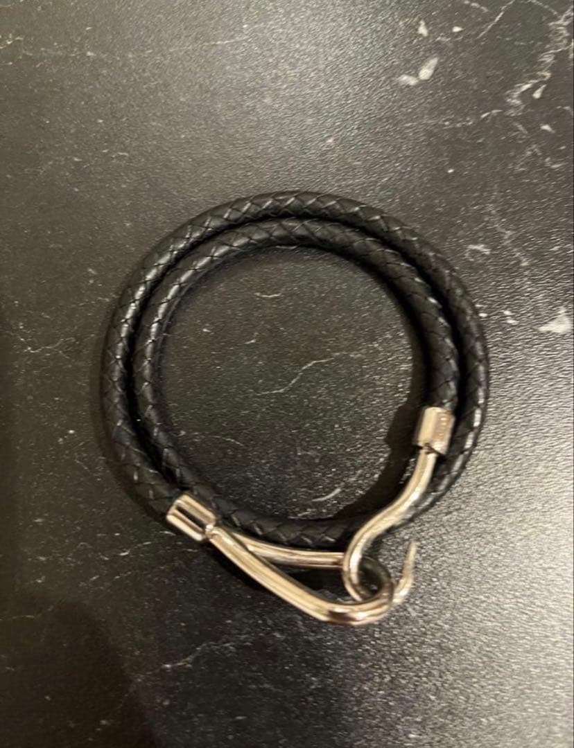 HERMES ブラック レザー ブレスレット ジャンボ