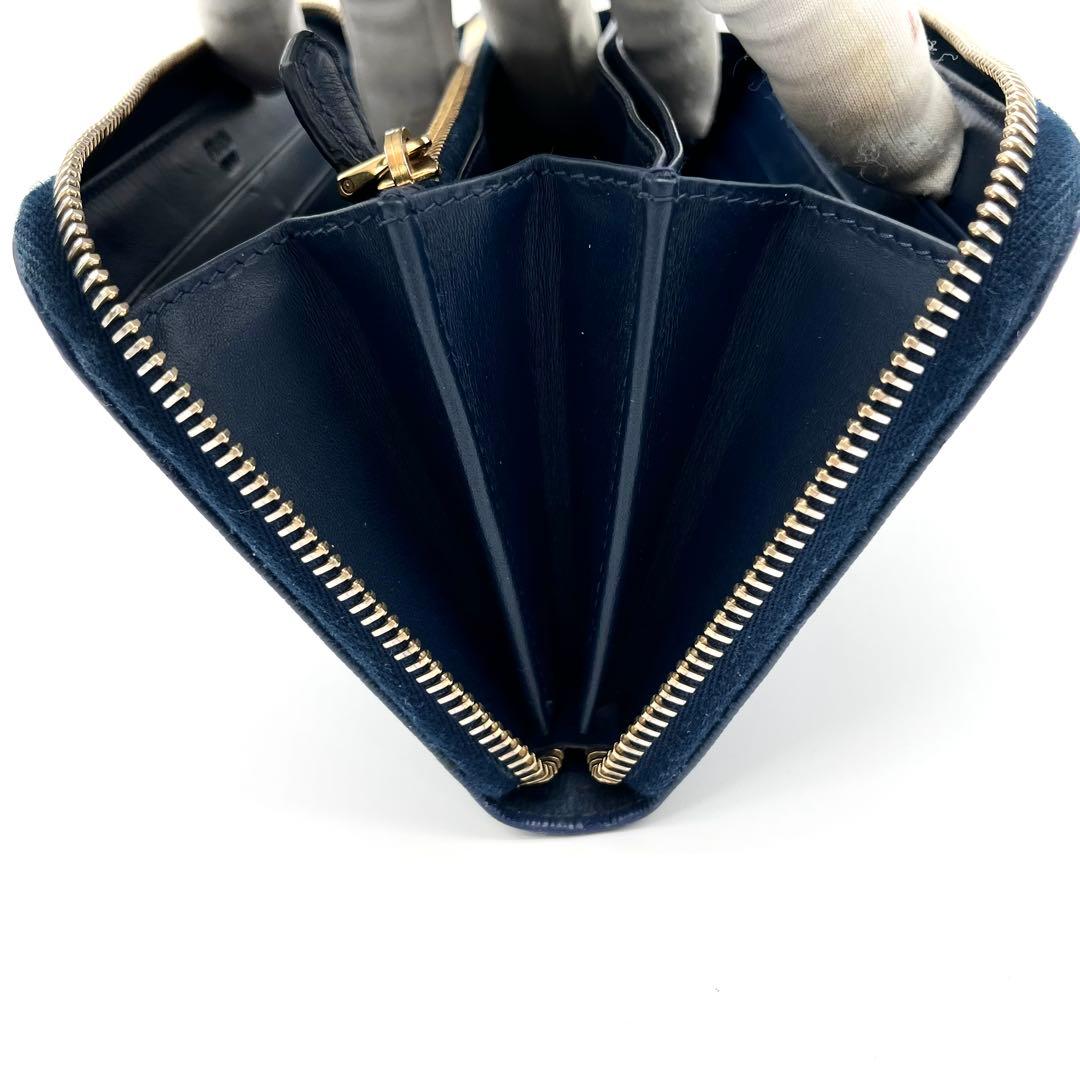 【美品】PRADA ヴィッテロムーヴ　ラウンドファスナー　ゴールド金具　ブルー