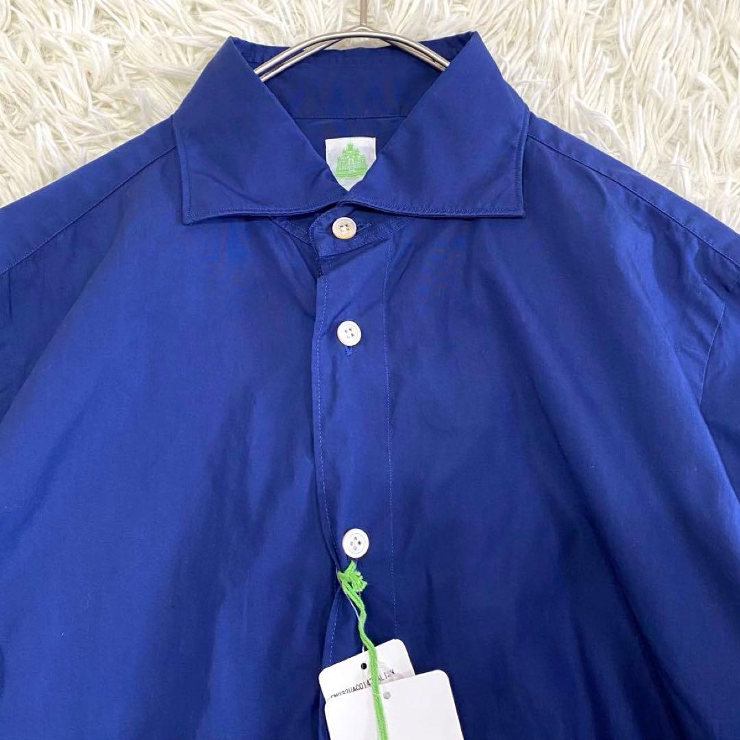 【未使用•タグ付✨】フィナモレ アルモ生地 長袖 カッタウェイシャツ 青 M