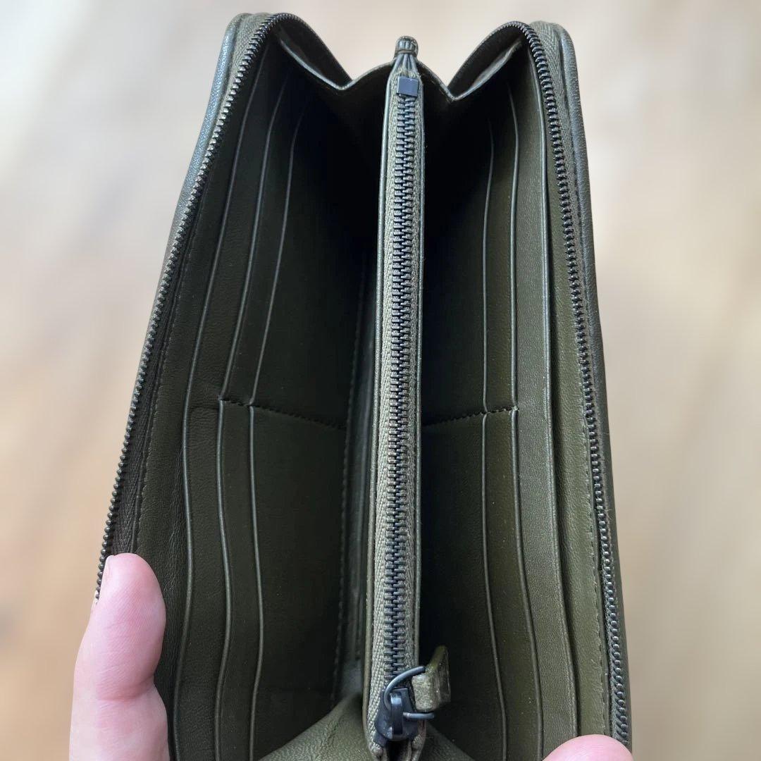 Bottega Veneta 長財布 ダークグリーン ネイビー 編み込み