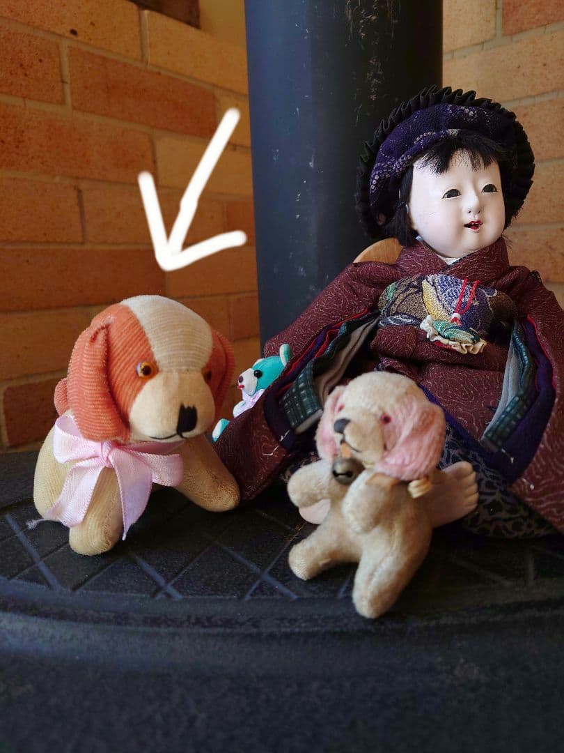 戦前 日本製　縞別珍（しまべっちん）の小犬　輸出用　アンティーク