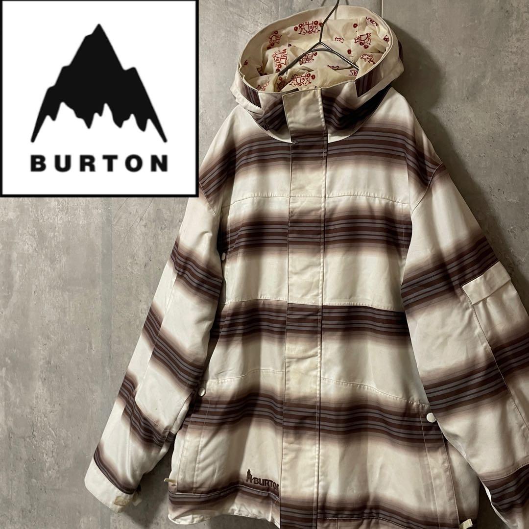 Burtonバートンスキーウェアスノーボードジャケットパーカー白茶色ボーダー希少
