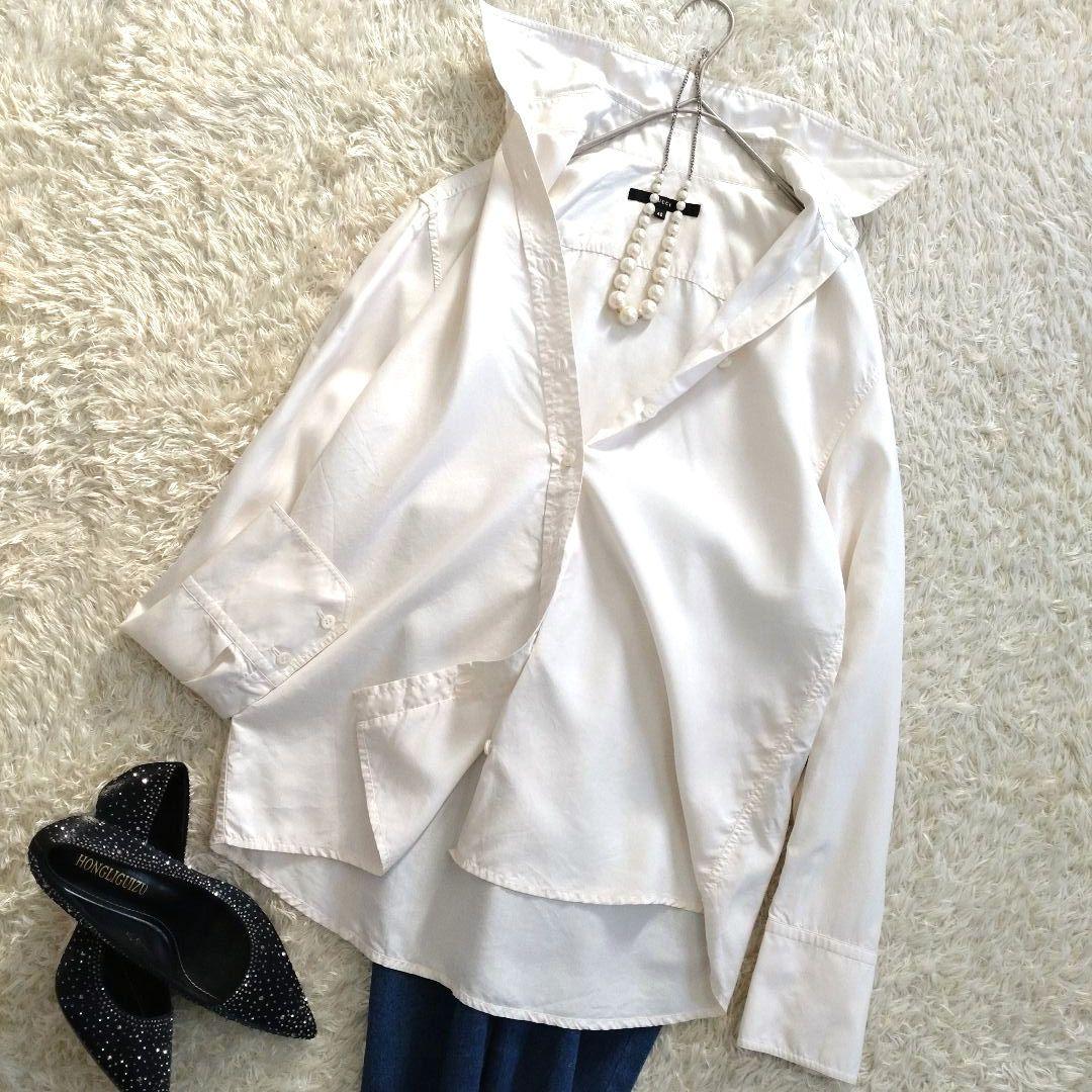 GUCCI　レギュラーカラーバックシェリーラインリボンテープシルクブラウス