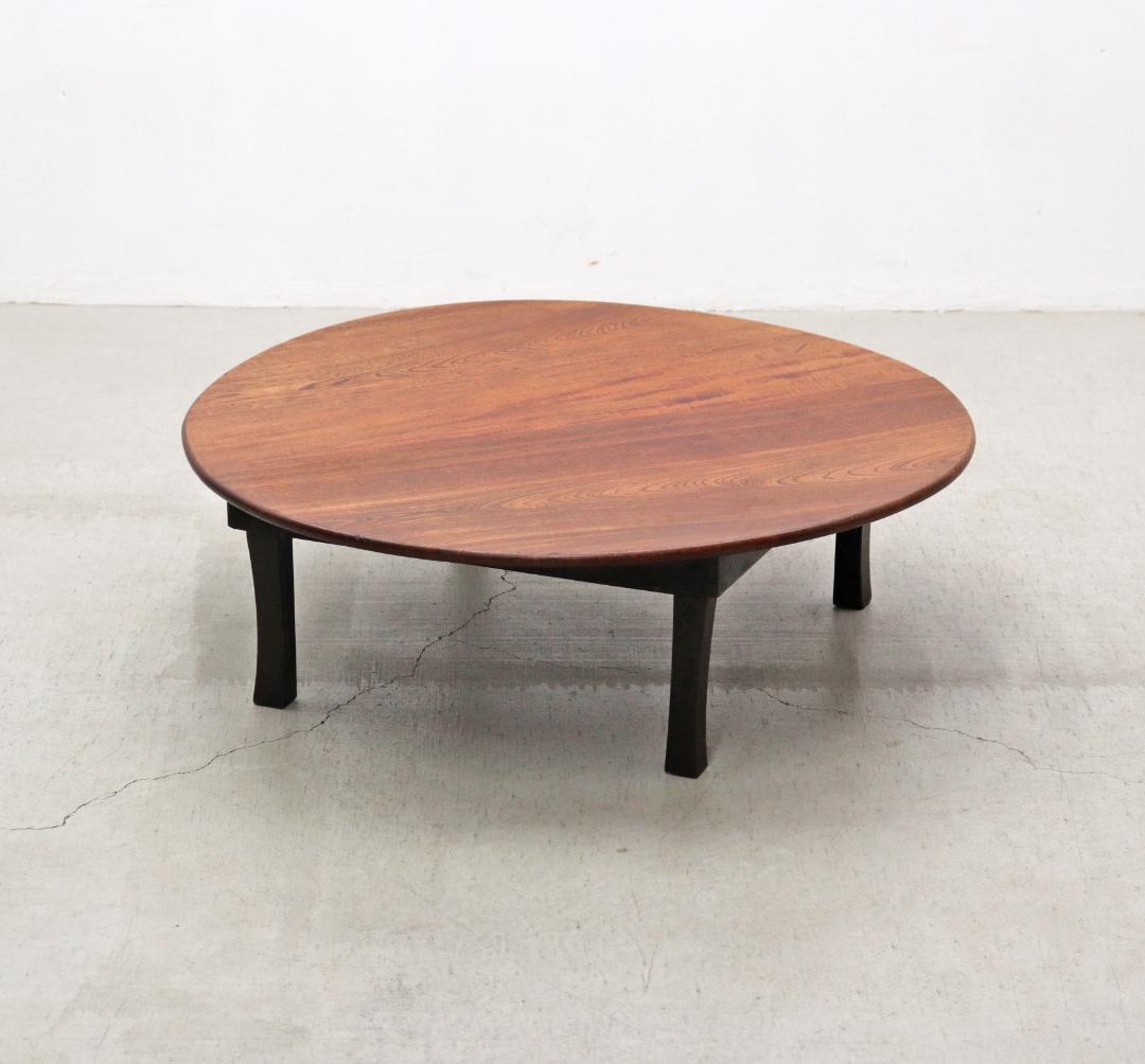 レトロ ちゃぶ台 円卓 円型 座卓 机 ローテーブル テーブル 無垢材 折り畳み