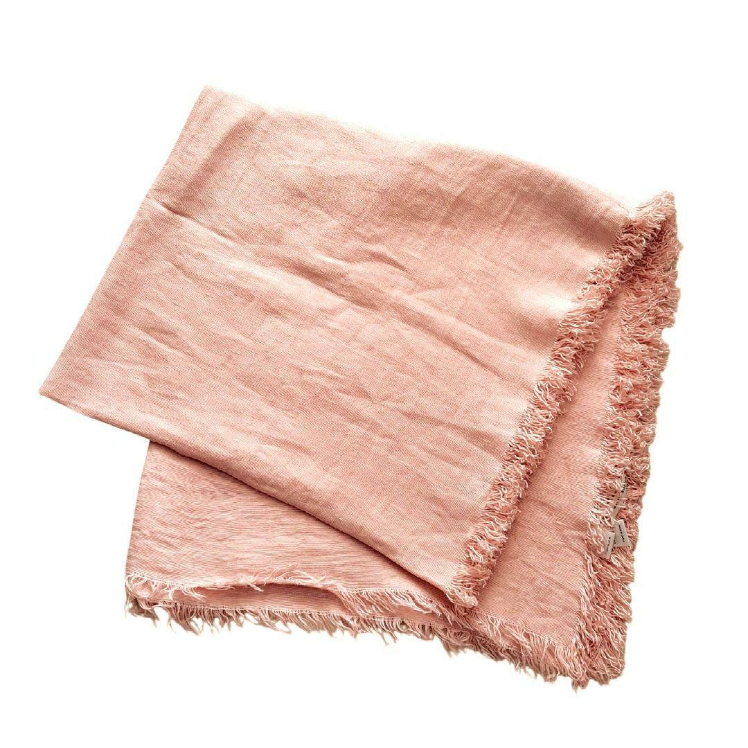美品✨️ASAUCE MELER　大判ストール　フリンジ　リネン100％　ピンク