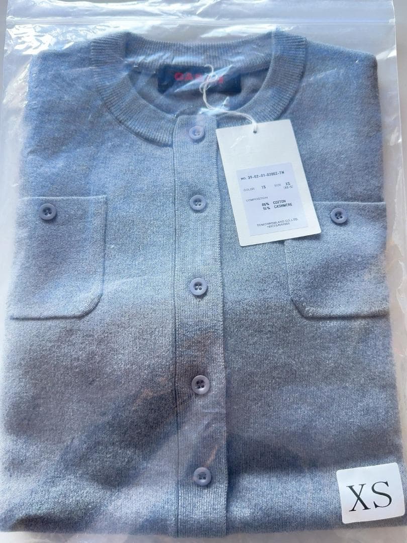 未使用品、タグ付きCABaN コットンカシミヤ クルーネックカーディガングレー