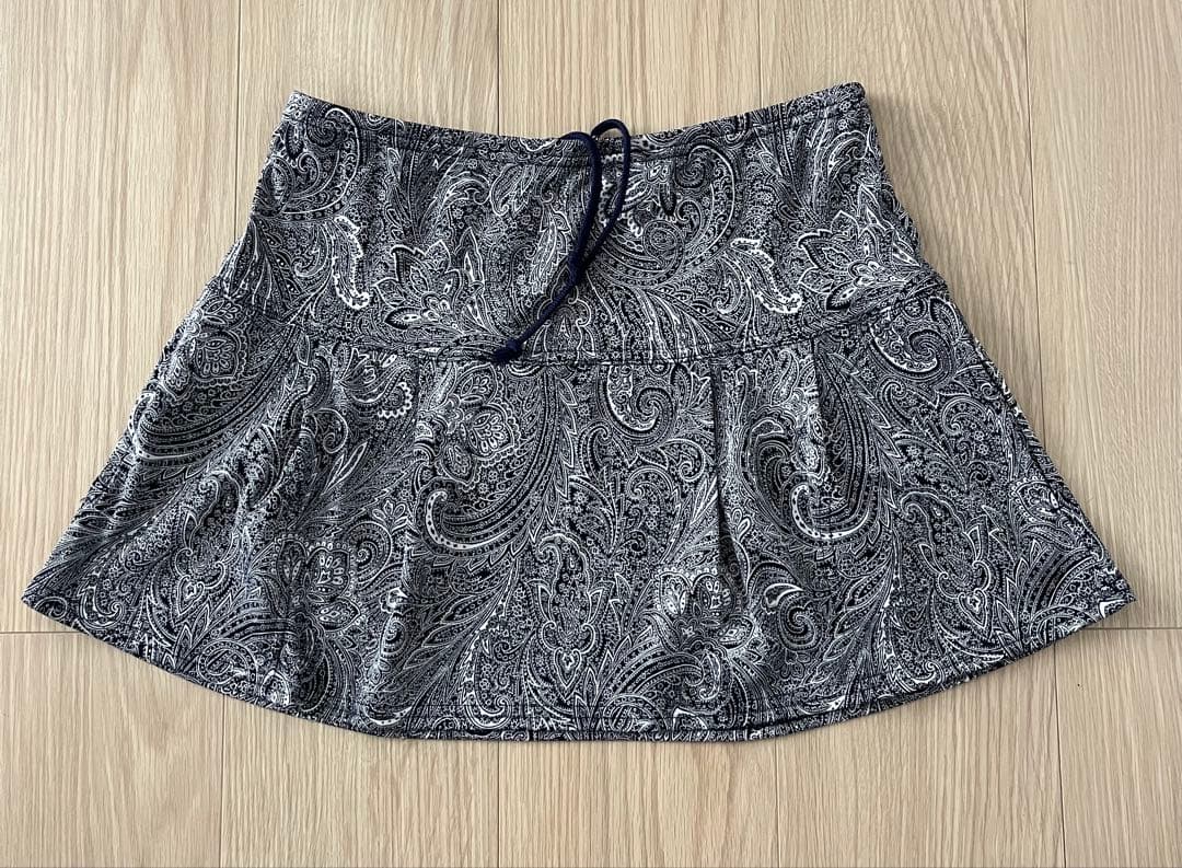 L'oetufルフ ネイビーラインストーンシャツペイズリー柄スコートセットアップ