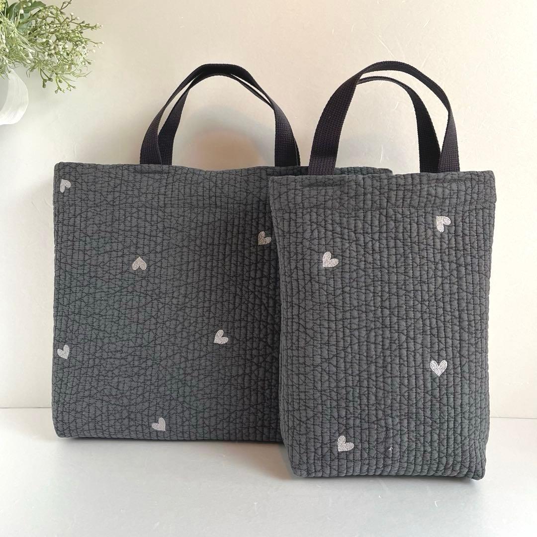 saki様　完成品　ヌビ　ハート/ダークグレー、グレー、キナリ　入園セット　7点