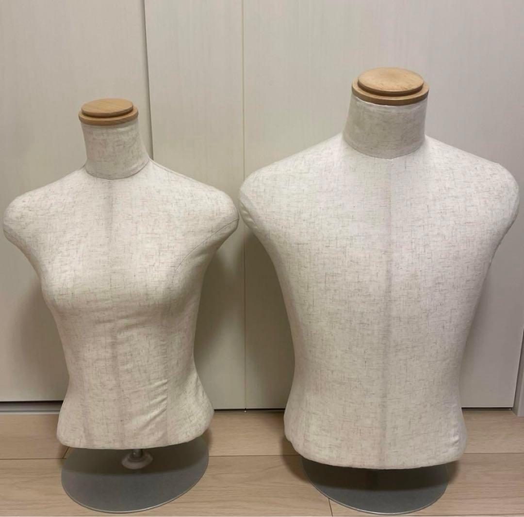 【2体セット】　男女 半身 トルソー アイボリー マネキン 土台付