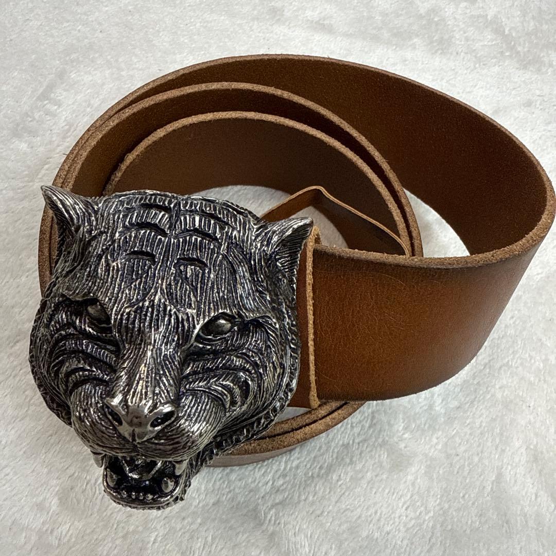 GUCCIグッチ　タイガーヘッドバックル　レザーベルト　ウエスト約75〜85cm