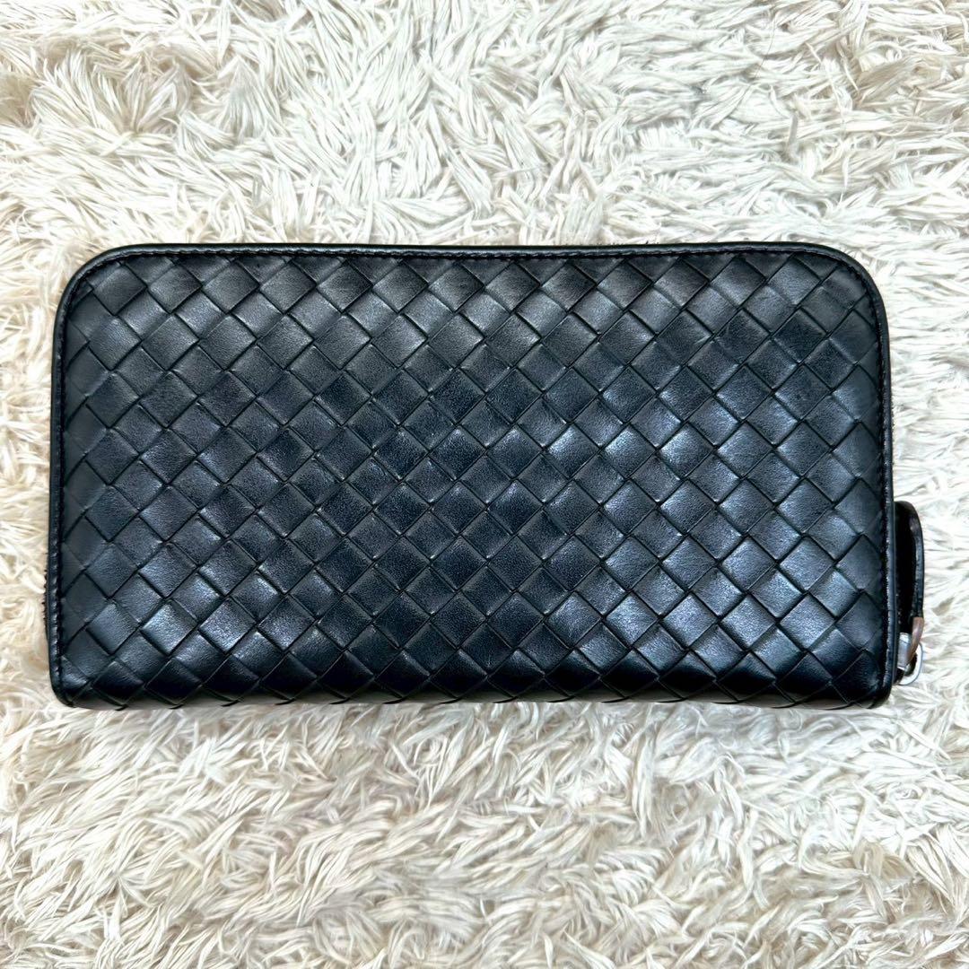 【美品】ボッテガヴェネタ 長財布 ラウンドファスナー ブラック イントレチャート