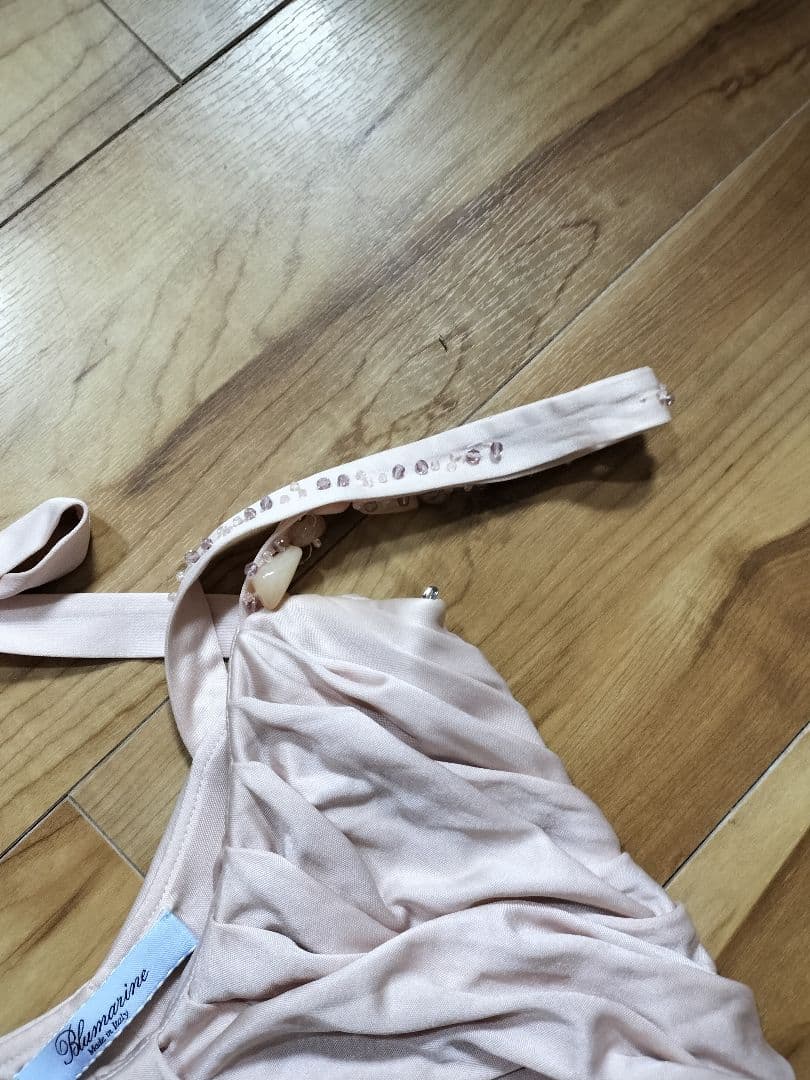 BLUMARINEブルマリンピンクストレッチ天然石とスワロフスキー装飾ワンピース