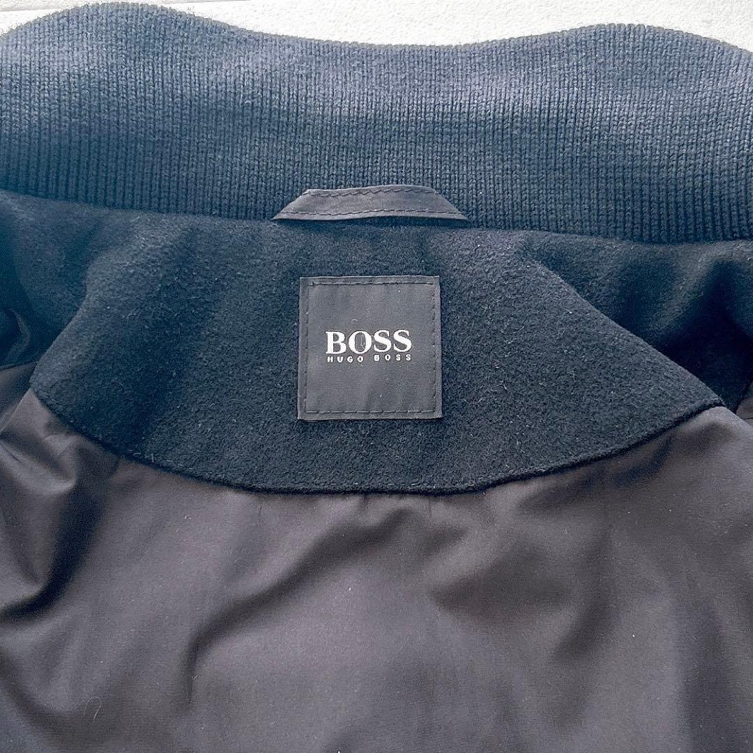 高級✨ヒューゴボス　カシミヤ混レイヤードチェスターコート　ロゴプレートウール黒L