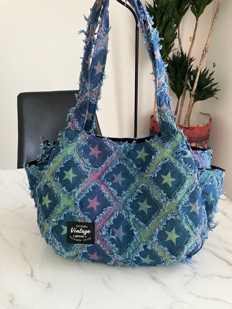 868 まゆ　大きめデニムリメイクバック　ハンドメイド 2点